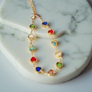 New Gold Tone Multicolor Heart Charm Bracelet Adjustable Chain Lobster Clasp